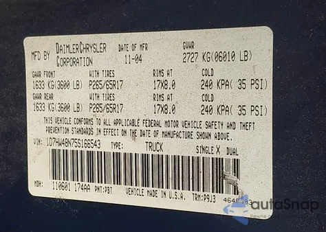 2005 Dodge Dakota Slt from USA, damaged, VIN 1D7HW48N75S166543